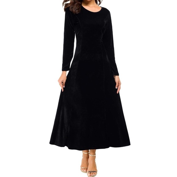 Urban CoCo Midi Long  Dress Size Small Black Long Sleeve Round Neck Velvet - Picture 1 of 5